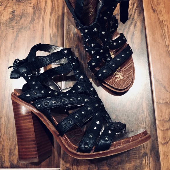 studded block heel gladiator sandals